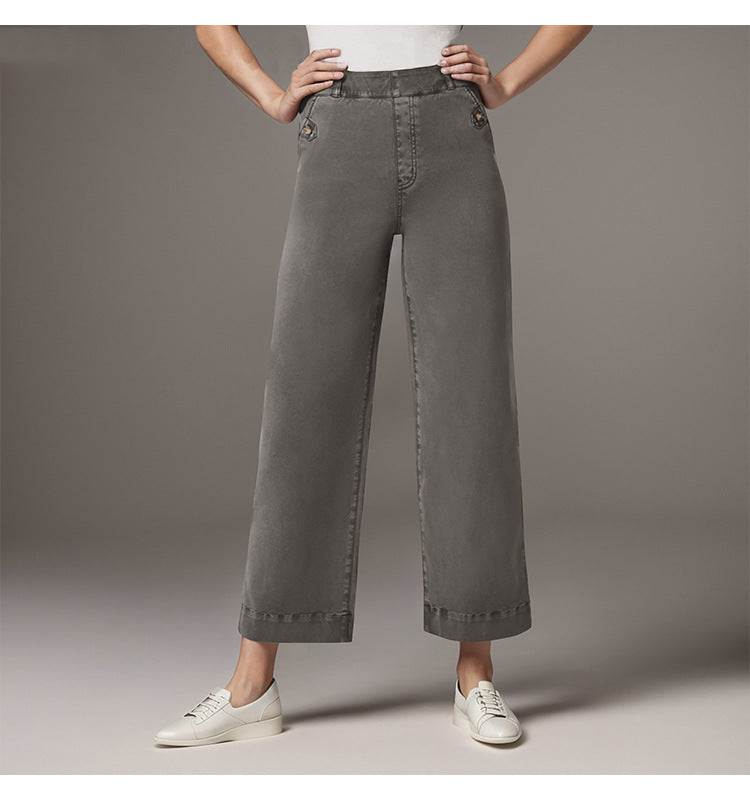 Damen Weit geschnittene High-Waist Hose mit eleganten Knopfdetails Sovae