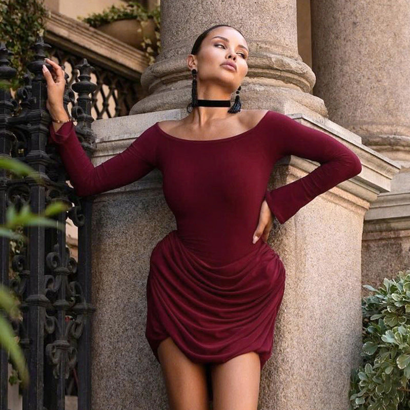 Damen modisches Off-Shoulder Kleid mit Drapierung Sovae