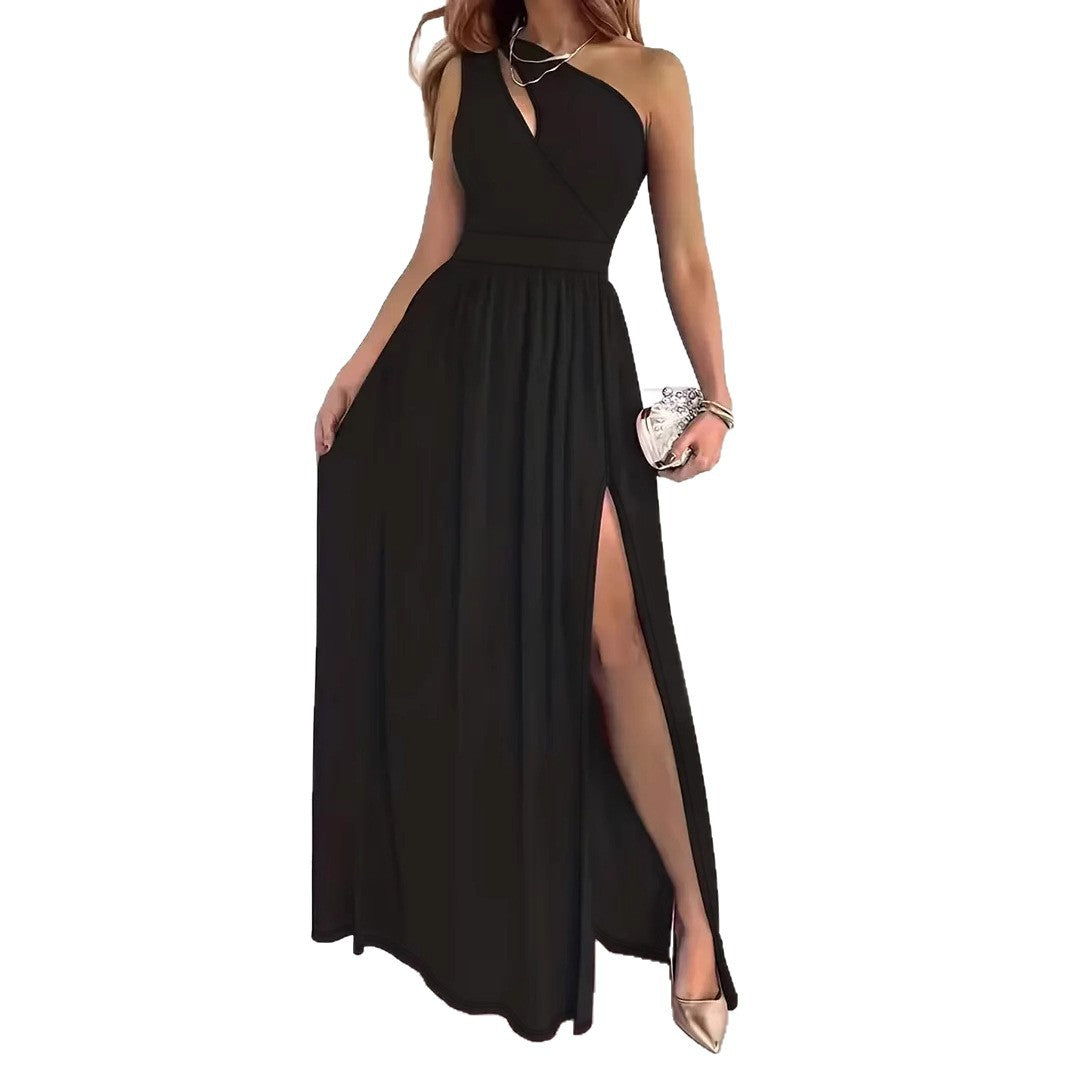 Damen Elegantes Maxikleid mit Ein-Schulter-Design und transparentem Beinschlitz Sovae