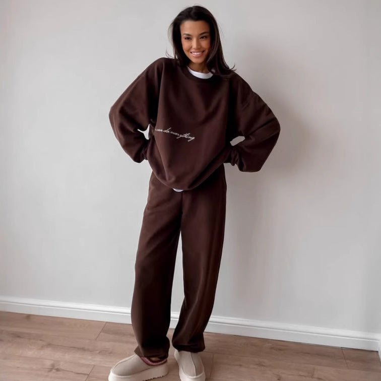 Damen gemütlicher Sweater und entspannte Hose Set Sovae