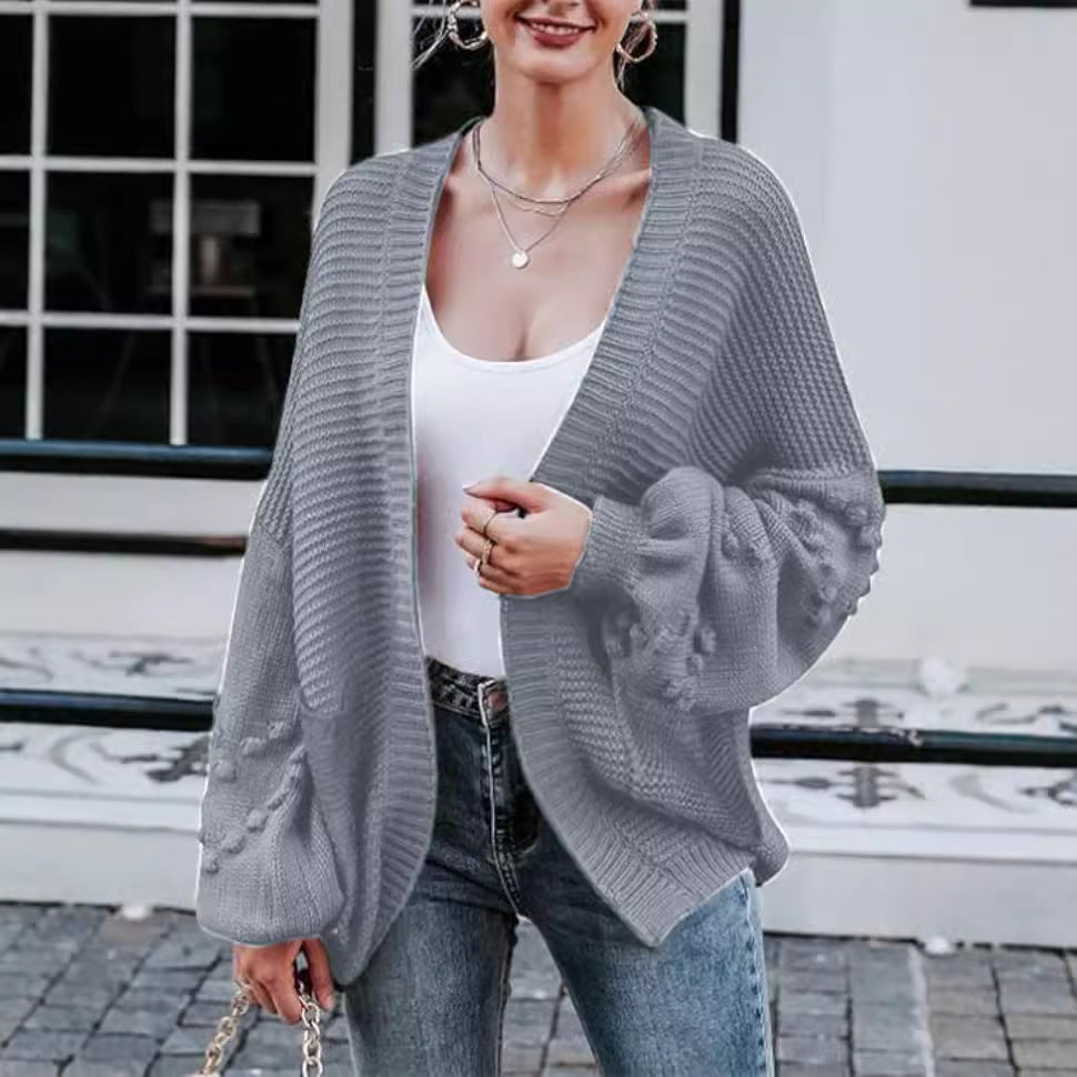 Damen Strickjacke mit Ballonärmeln und strukturierter Maschenoptik Sovae
