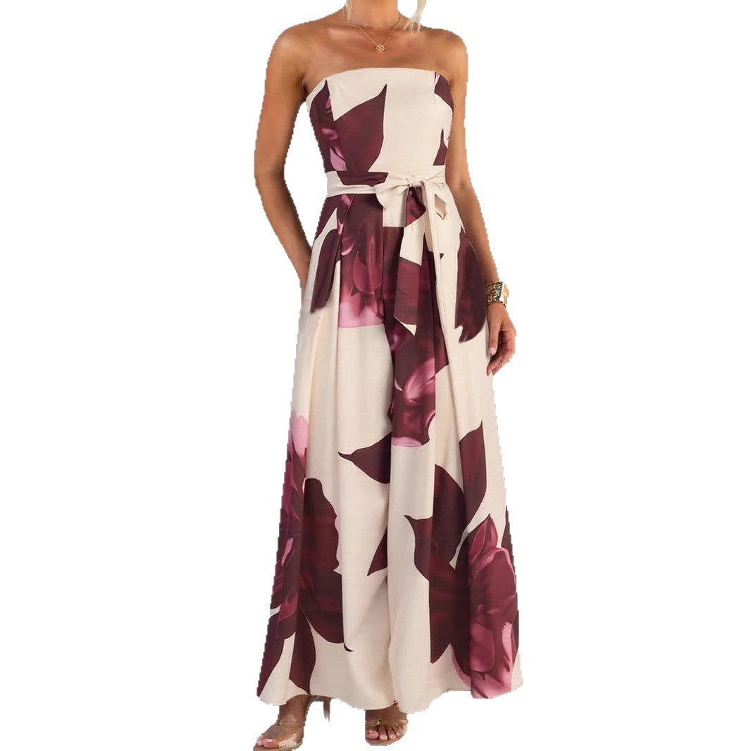 Damen Strapless Maxikleid mit floralen Akzenten Sovae
