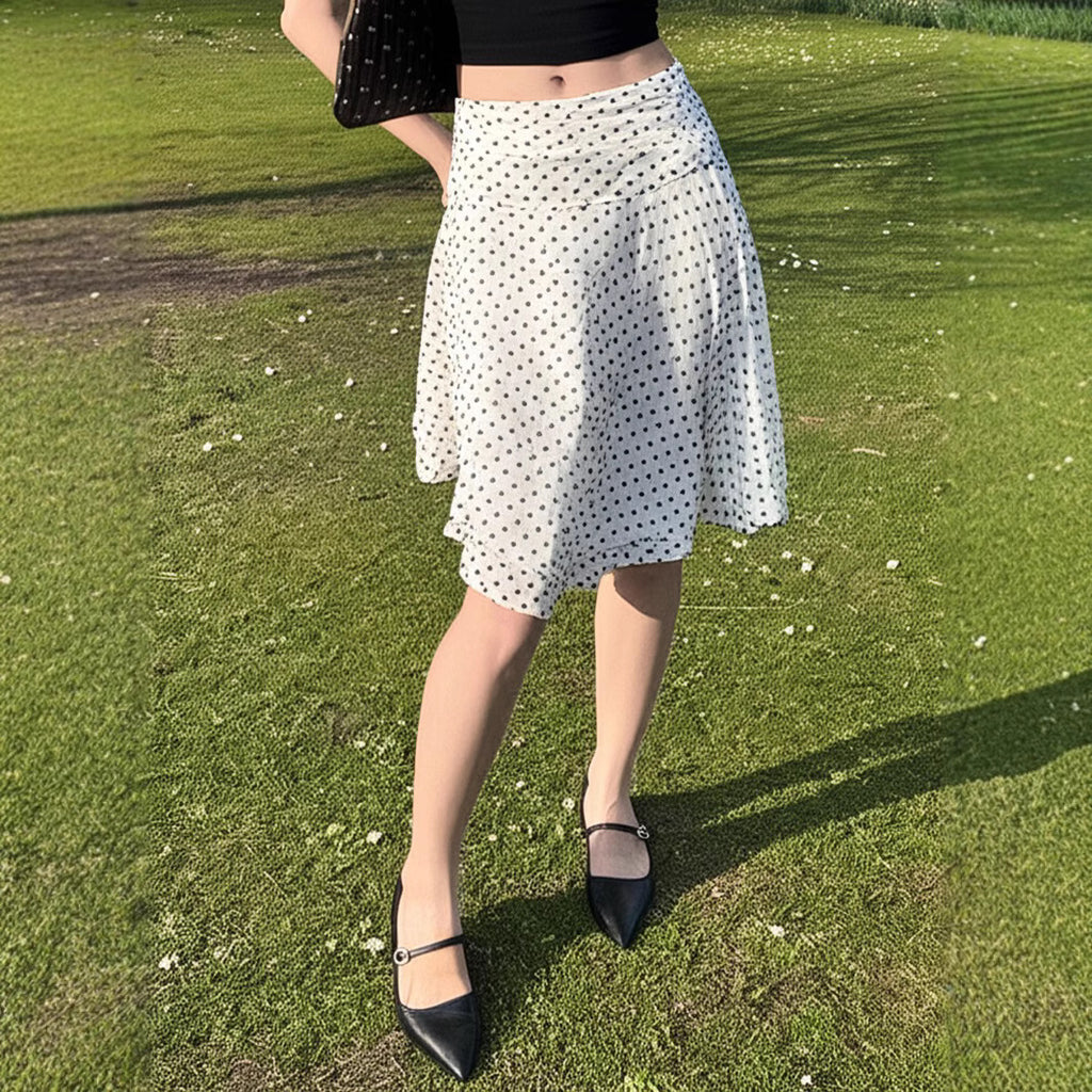 Damen Fließender Rock mit Polka-Dots und elastischem Bund Sovae