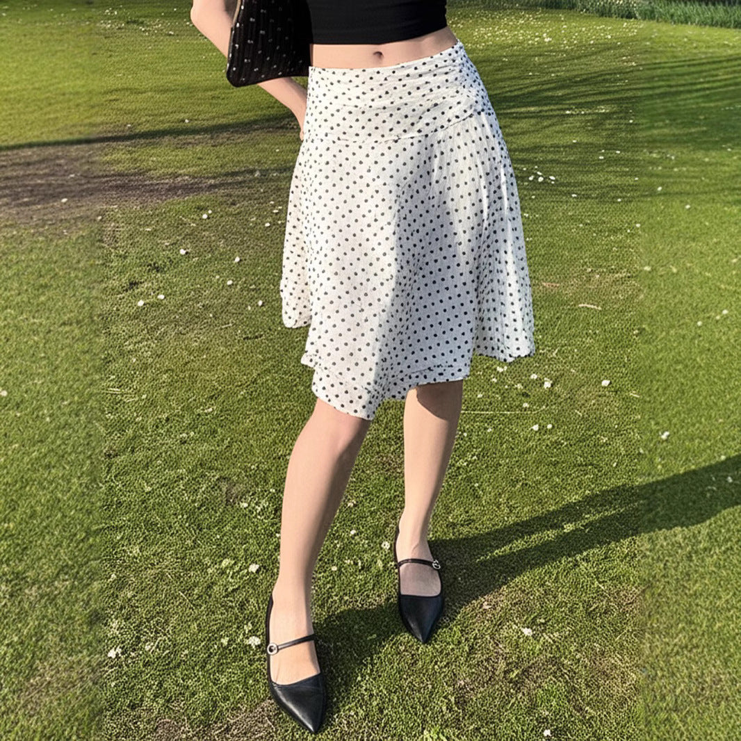 Damen Fließender Rock mit Polka-Dots und elastischem Bund Sovae