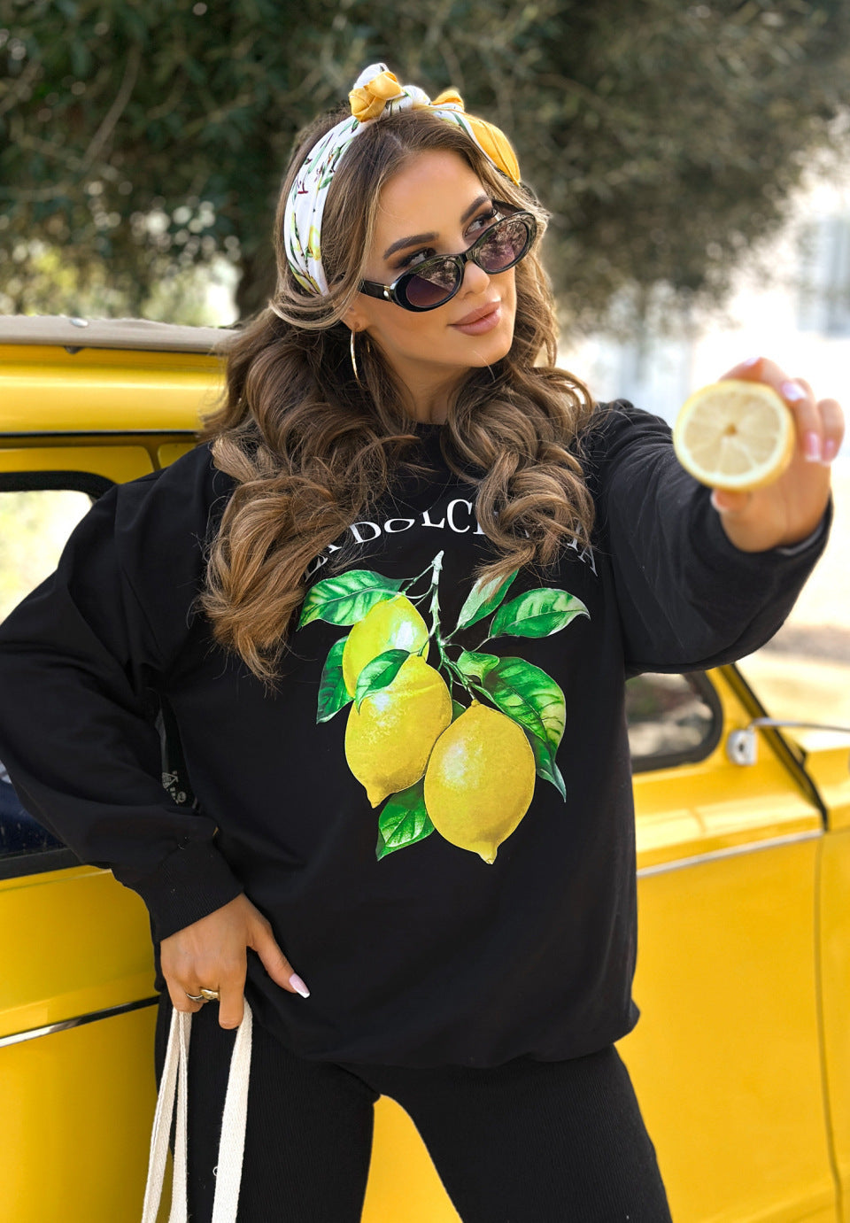 Damen Sportliches Lounge-Set mit frischem Zitronen-Design Sovae