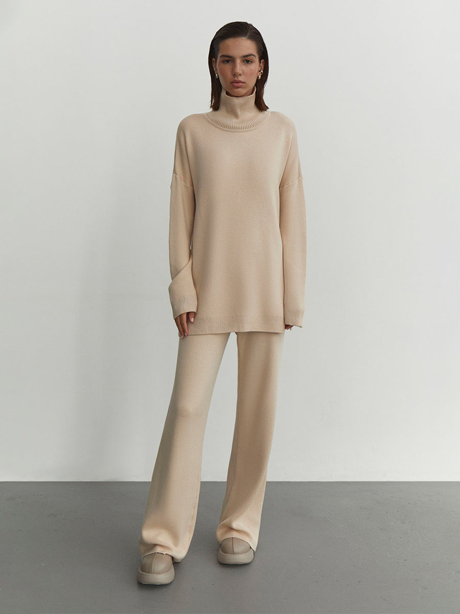 Damen Modisches Strickensemble mit hohem Kragen und weitem Schnitt Sovae