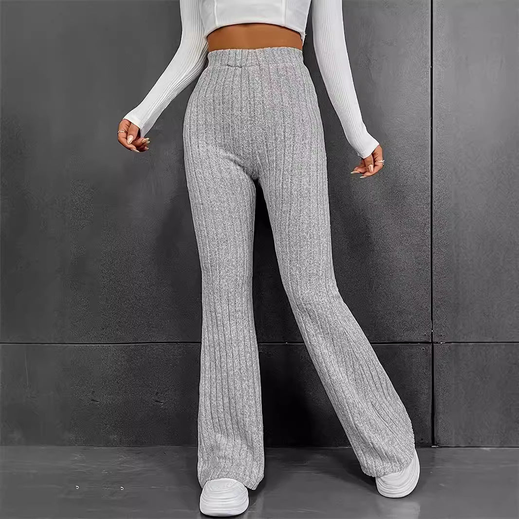 Damen Bequeme Flared-Strickhose mit hohem Bund und Rippstruktur Sovae