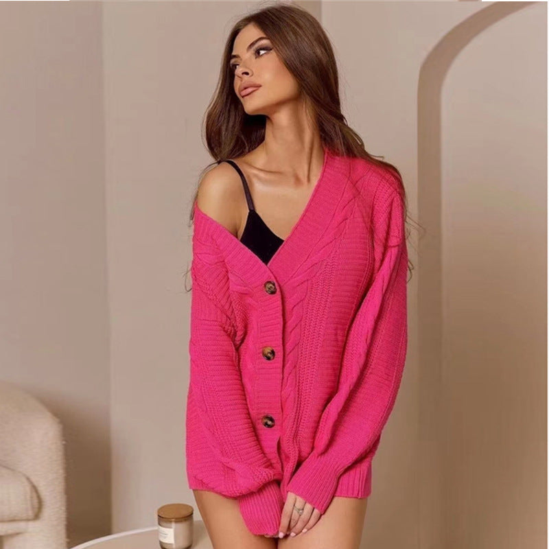 Damen Kuschelige Strickjacke mit tiefem V-Ausschnitt Sovae