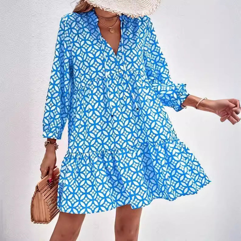 Damen Boho-Style Sommerkleid mit fließendem Schnitt und Rüschendetails Sovae