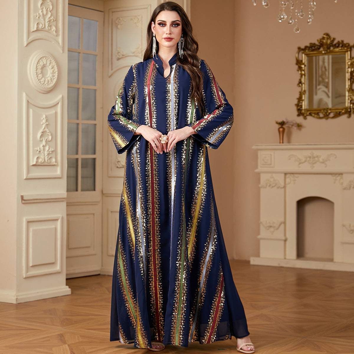 Damen Elegantes Maxikleid mit schimmernden Verzierungen Sovae