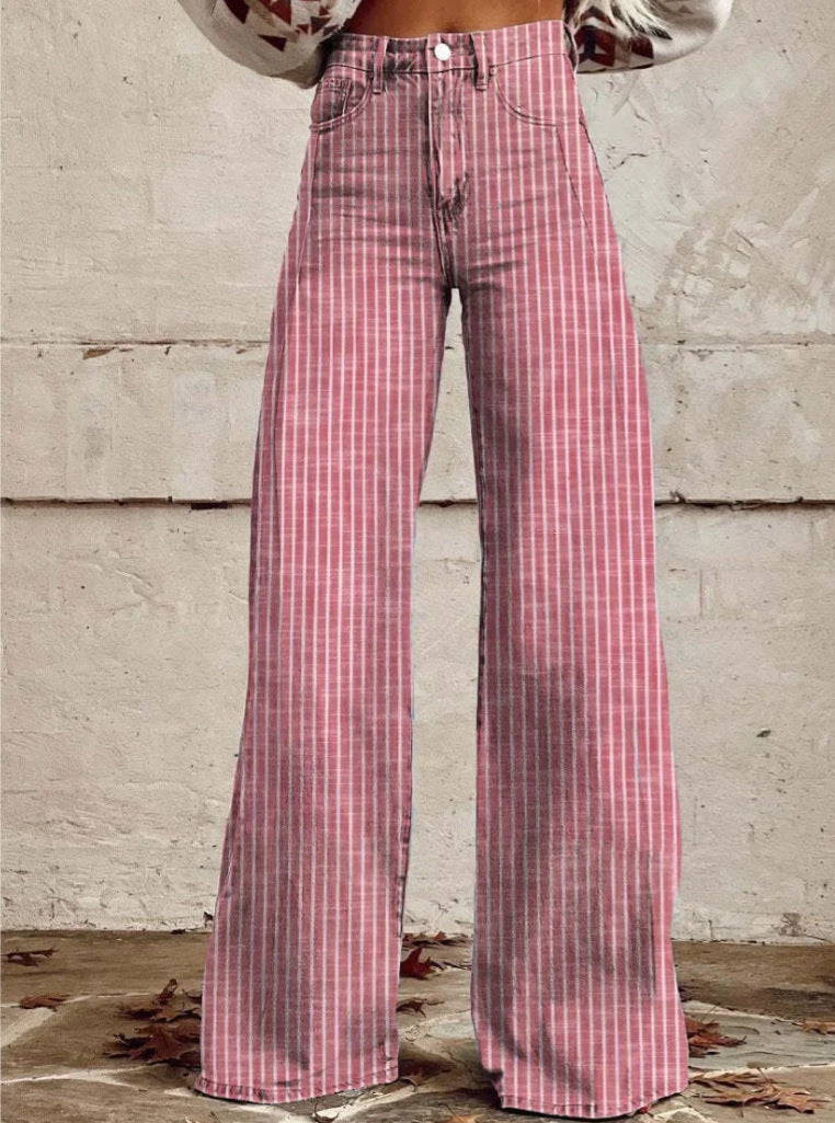 Damen Hochtaillierte Wide-Leg Jeans mit Streifen Sovae