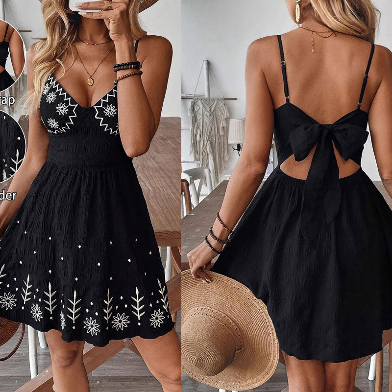 Damen Besticktes A-Linie Sommerkleid Sovae