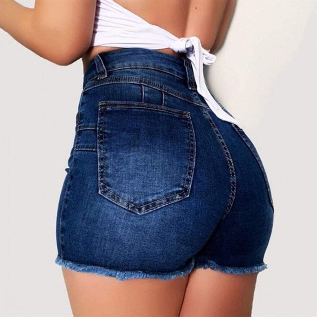 Damen High-Waist Denim-Shorts mit fransigem Saum Sovae