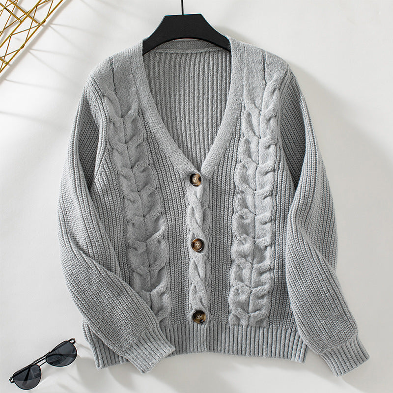 Damen Strickjacke mit Zopfmuster und Knopfdetails Sovae