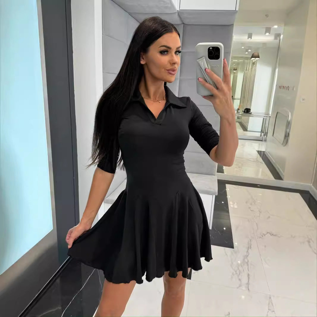 Damen ausgestelltes A-Linien-Kleid mit Polo-Kragen Sovae