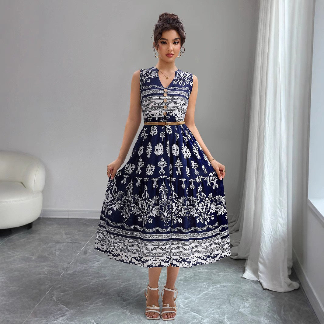 Damen Midi-Kleid mit Knopfleiste und floralen Ornamenten Sovae