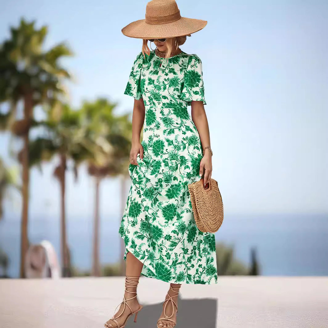 Damen Maxikleid mit floralem Print und eleganter Raffung Sovae