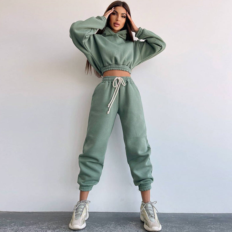 Damen modisches und lässiges cropped Sweatshirt und Jogginghose Set Sovae