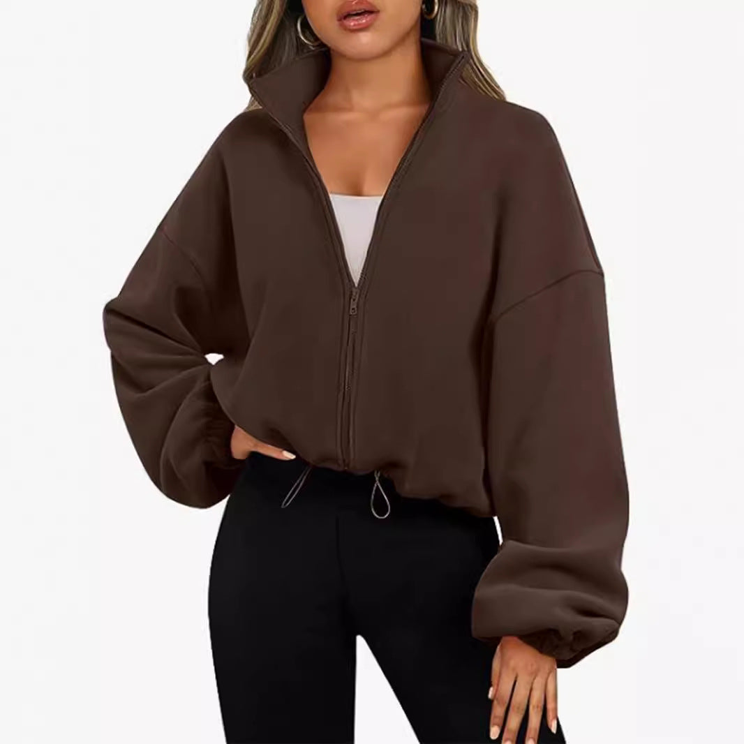 Damen modischer Oversized Pullover mit hohem Kragen und Reißverschluss Sovae