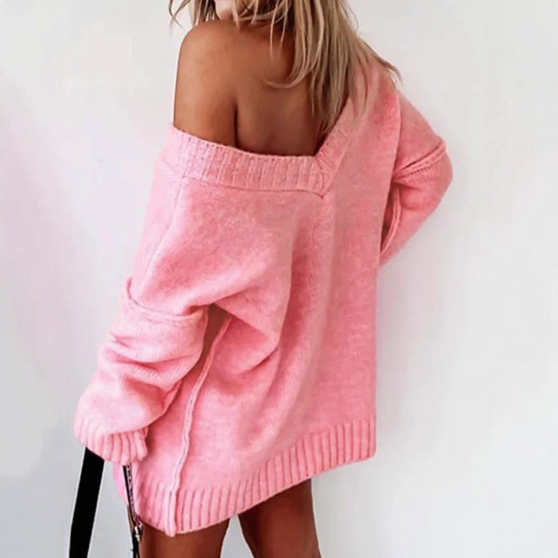 Damen Off-Shoulder Strickpullover mit weitem Schnitt und Rippenden Sovae