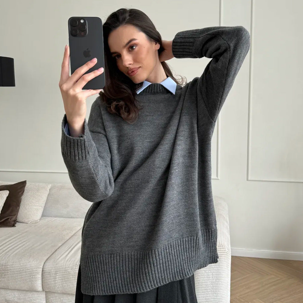 Damen Großer Strickpullover mit überschnittenen Schultern und Rippenbündchen Sovae