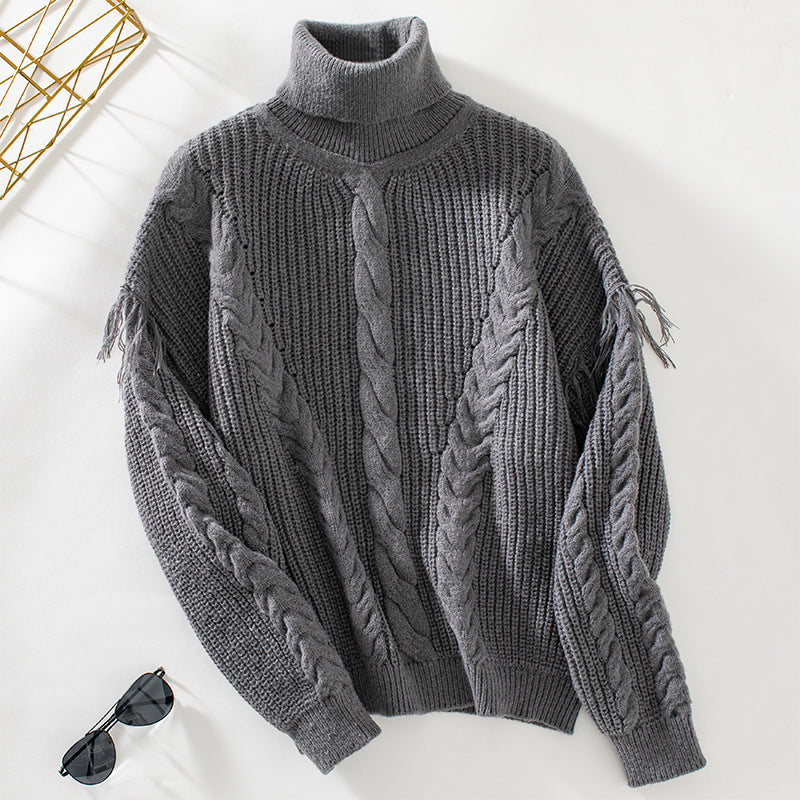 Damen Strickpullover mit hohem Kragen und Zopfmuster Sovae