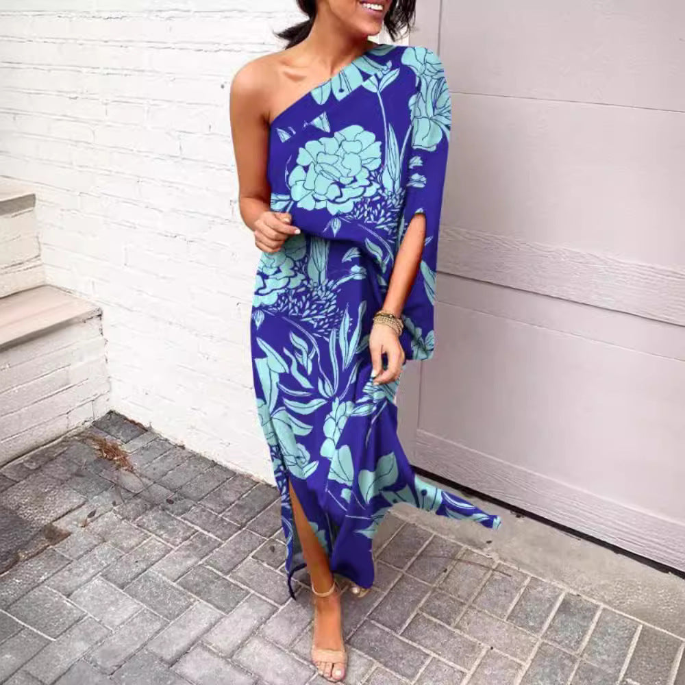 Damen asymmetrisches Maxikleid mit floralem Design Sovae