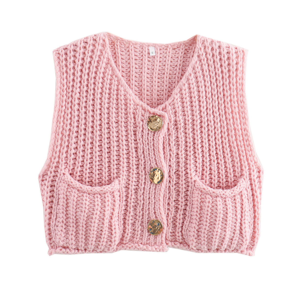 Damen Strickweste mit Taschen und Knopfdetail Sovae