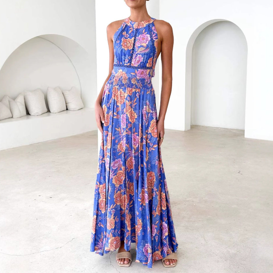 Damen luftiges Maxikleid mit floralem Spitzeneinsatz Sovae
