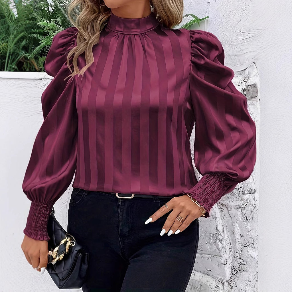 Damen Bluse mit Hochkragen und Puffärmeln Sovae