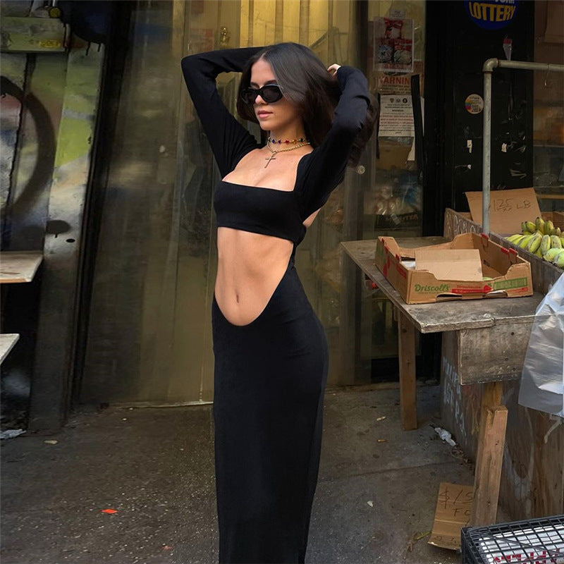 Damen Cut-Out Maxikleid mit langen Ärmeln und figurbetontem Schnitt Sovae