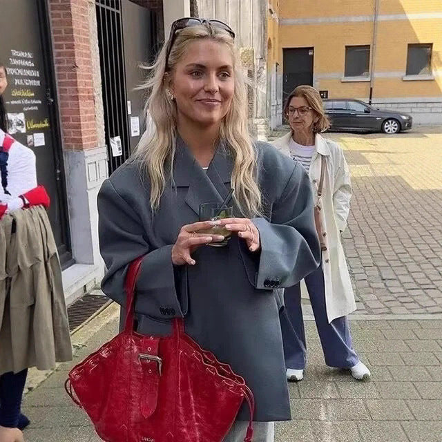 Damen elegante Blazerjacke mit asymmetrischem Schnitt und praktischen Taschen Sovae