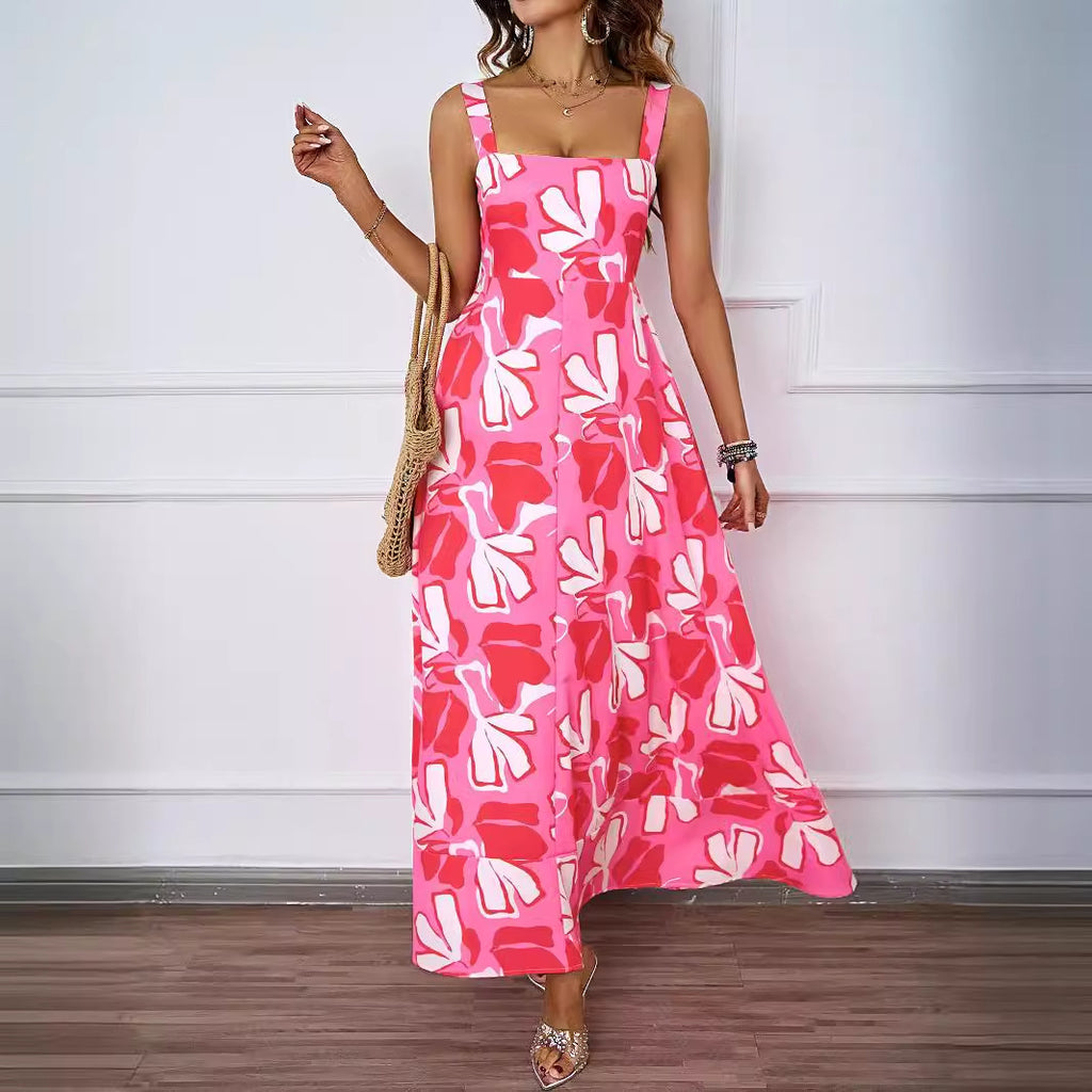 Damen Maxikleid mit floralem Design und schwingendem Saum Sovae