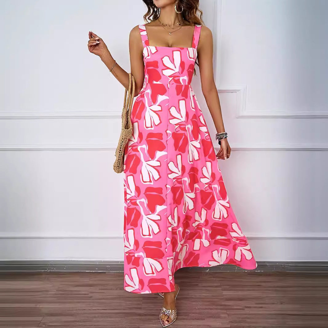 Damen Maxikleid mit floralem Design und schwingendem Saum Sovae