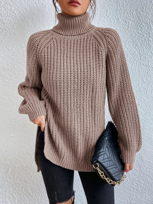 Damen gemütlicher Strickpullover mit Rollkragen und weitem Schnitt Sovae