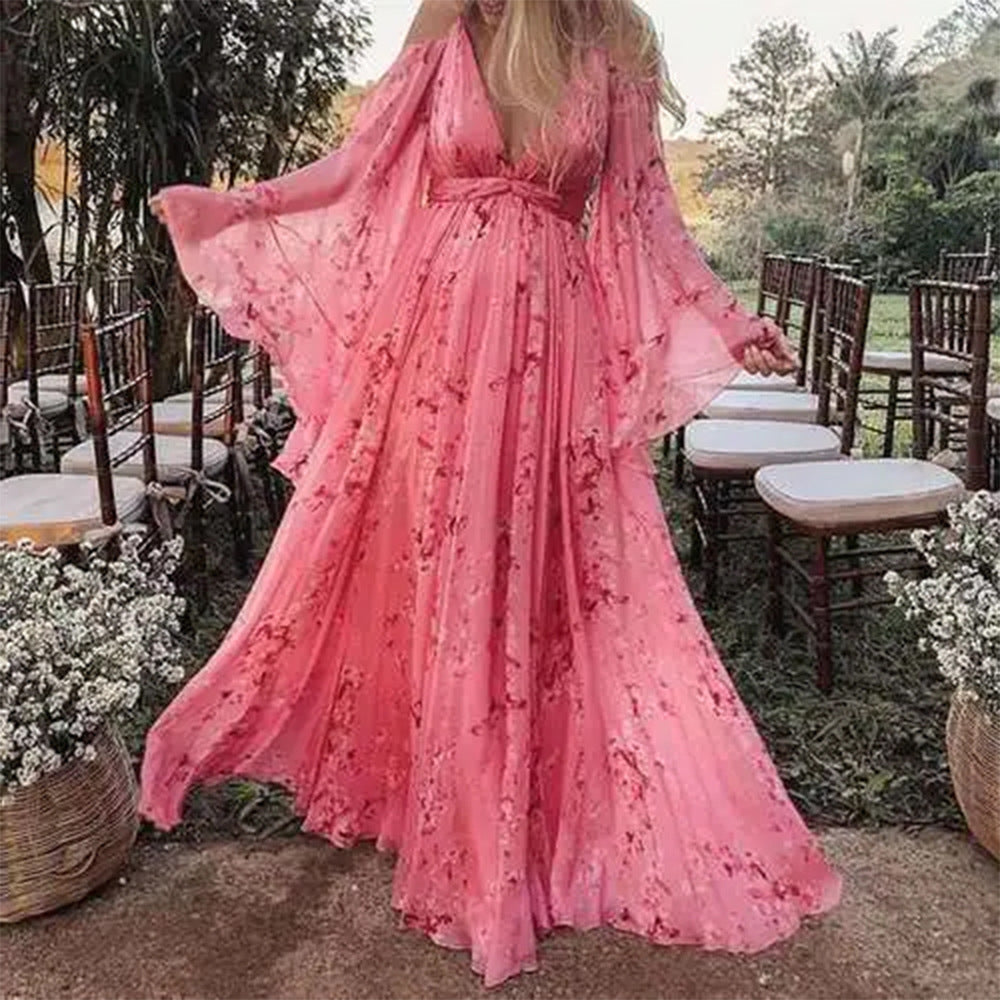 Damen romantisches Maxikleid mit schwingenden Ärmeln Sovae