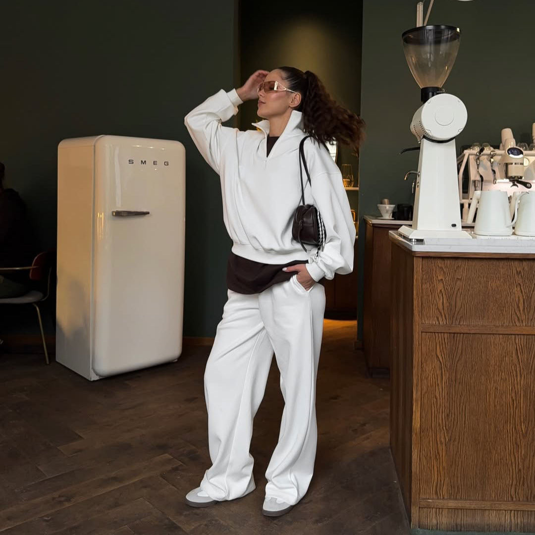 Damen Sportlicher Kapuzenpullover mit kurzer Reißverschlussöffnung Sovae