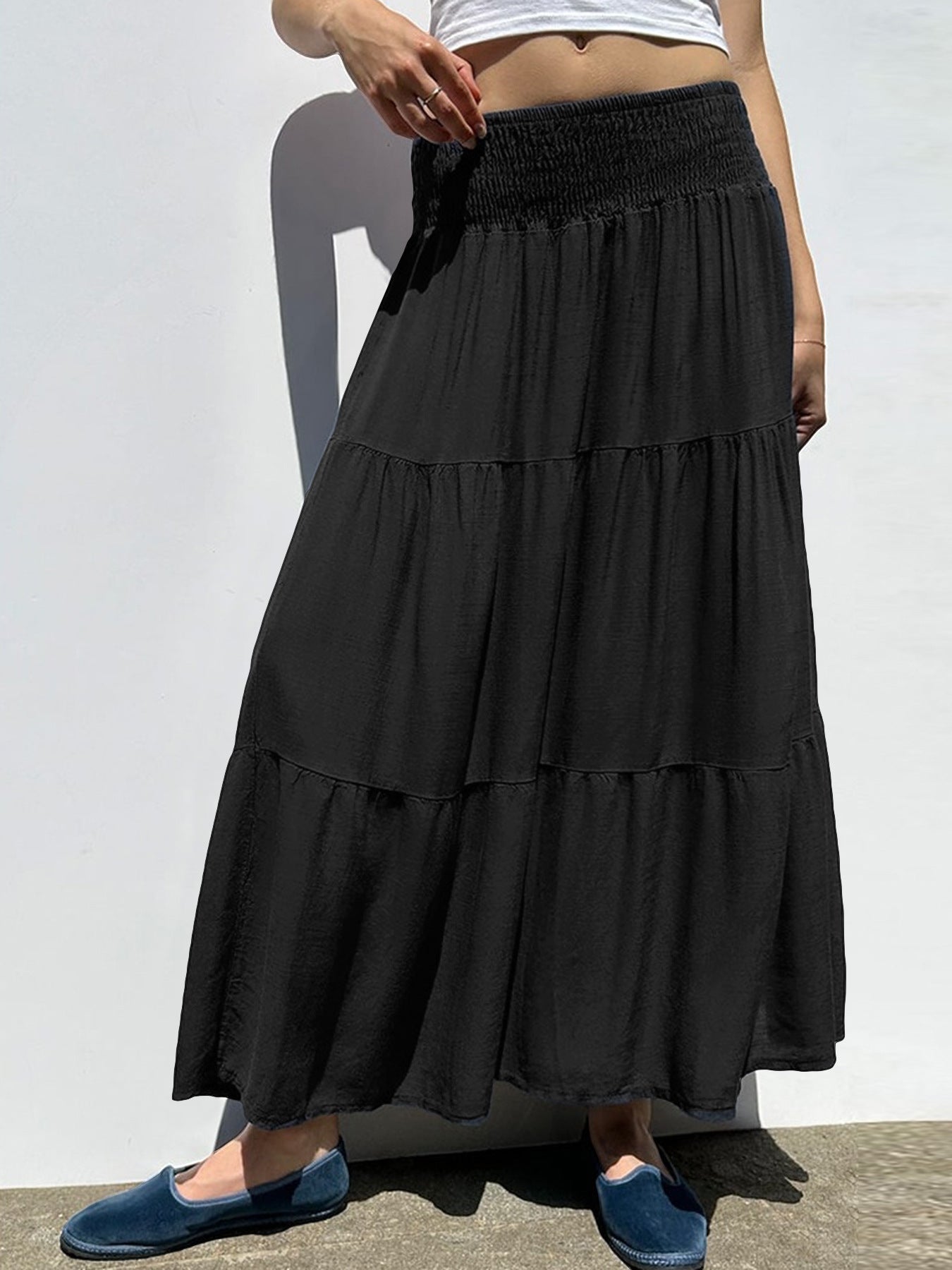 Damen Maxi-Rock mit voluminösem Schnitt und elastischem Bund Sovae