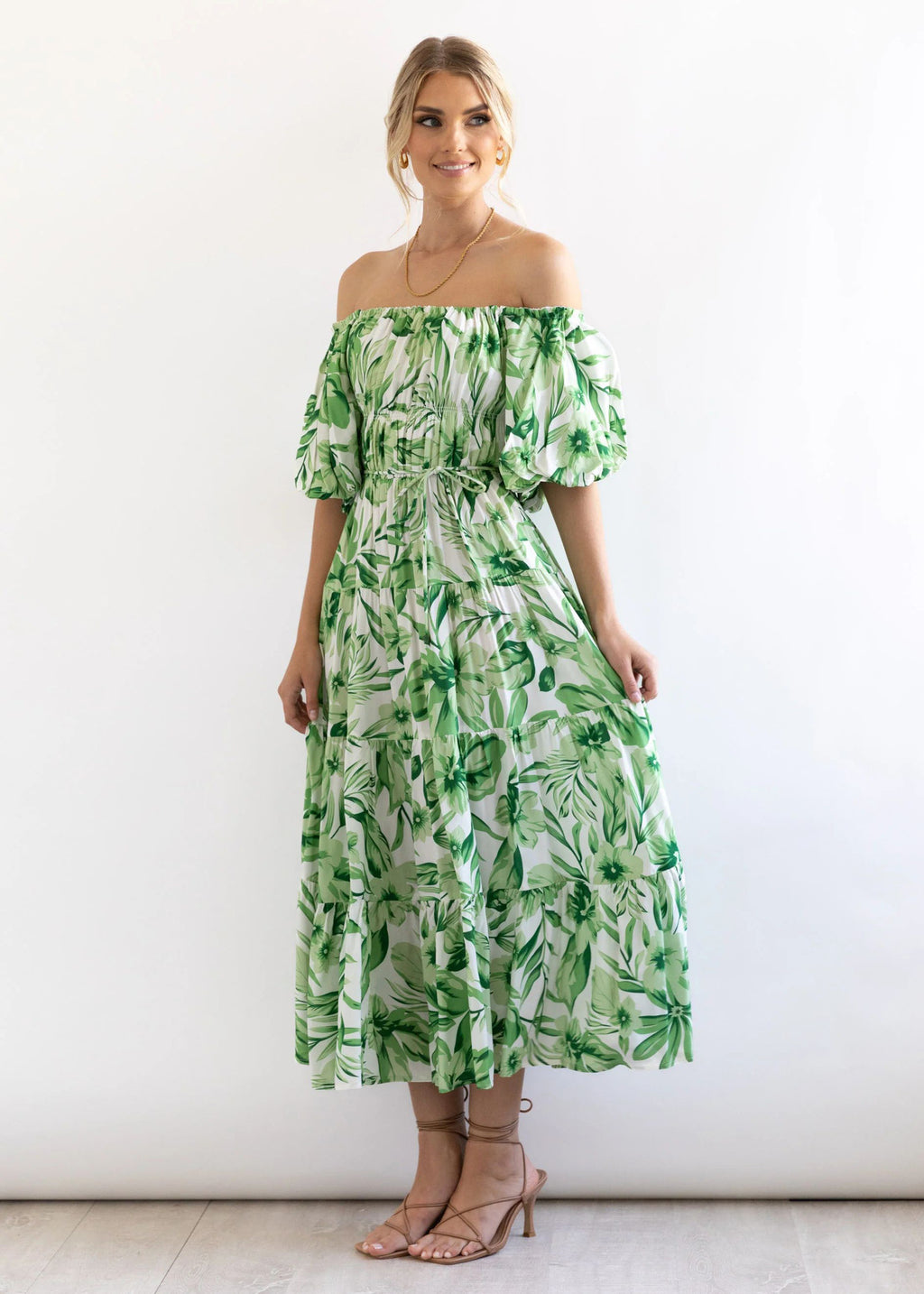 Damen maxi Kleid mit Off-Shoulder Design und floraler Prints Sovae