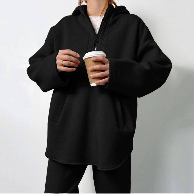 Damen Fleece-Kapuzenpullover mit Zip und Jogginghose Set Sovae