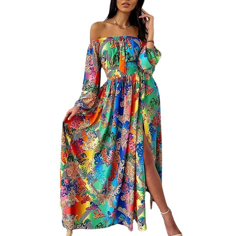 Damen Luxuriöses Maxikleid mit einzigartigem Mustermix Sovae