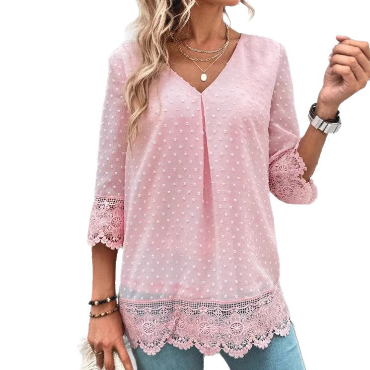 Damen luftige Bluse mit eleganten Spitzendetails Sovae