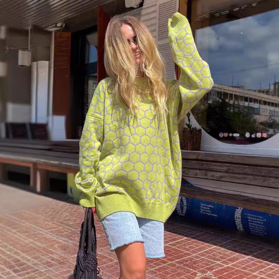 Damen Kreativer Strickpullover mit Wabenmuster Sovae