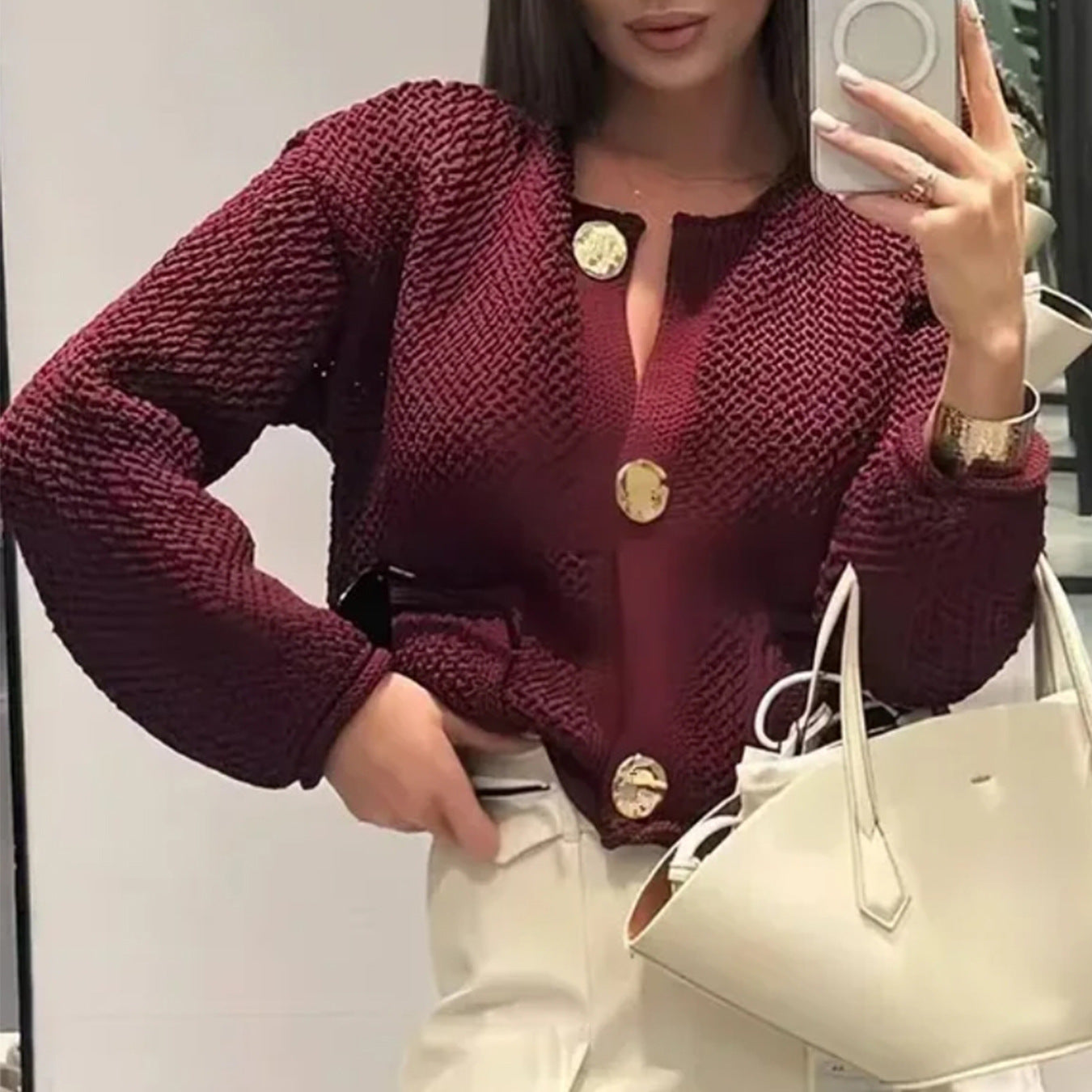 Damen Strickjacke mit dekorativen Knöpfen Sovae