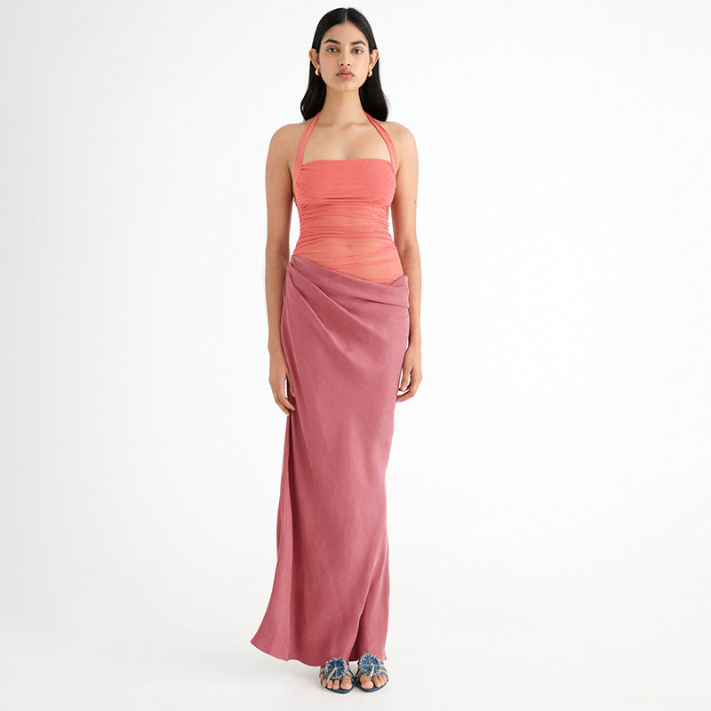 Damen elegantes Maxikleid mit gerafftem Oberteil und schmalem Rock Sovae