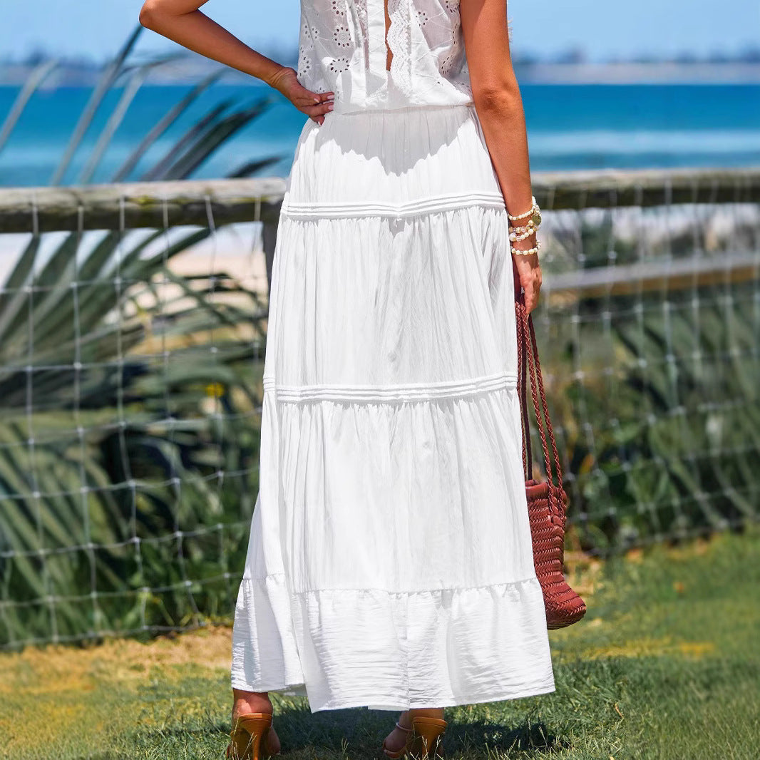 Damen Maxiraum Kleid mit romantischen Rüschen und elastischem Taillenbund Sovae
