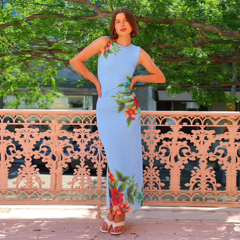 Damen Maxikleid mit floralem Design und körperbetonter Silhouette Sovae