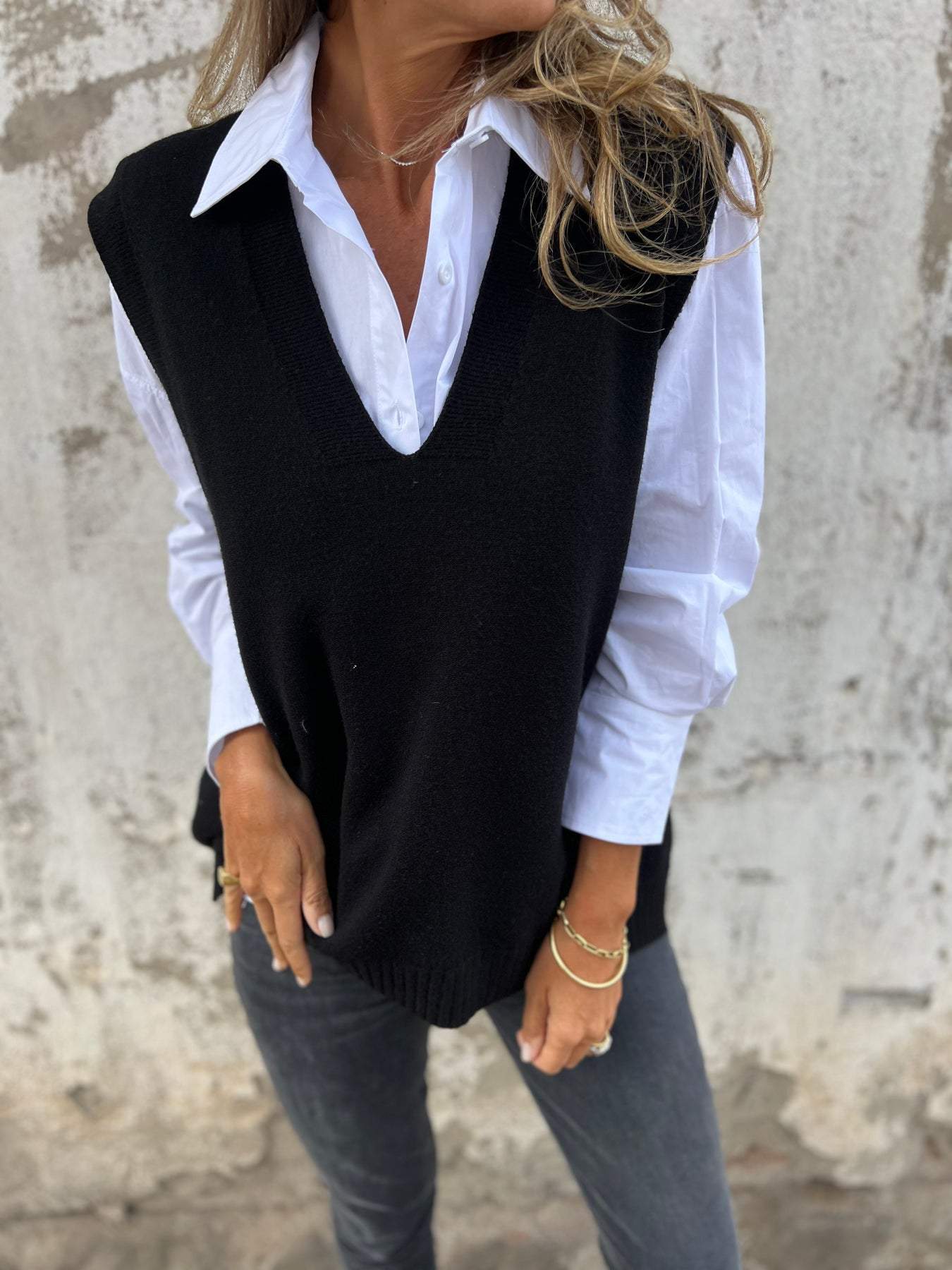 Damen elegante Strickweste mit V-Ausschnitt Sovae