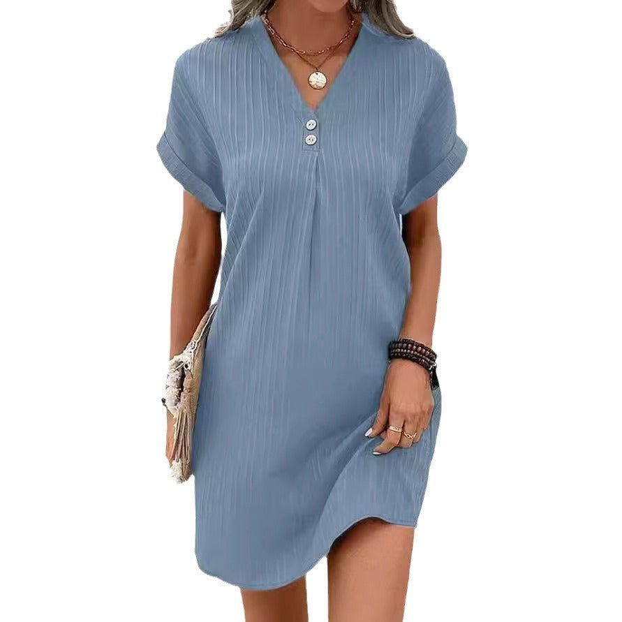 Damen lässiges Shirt-Kleid mit Knopfleiste und geripptem Design Sovae