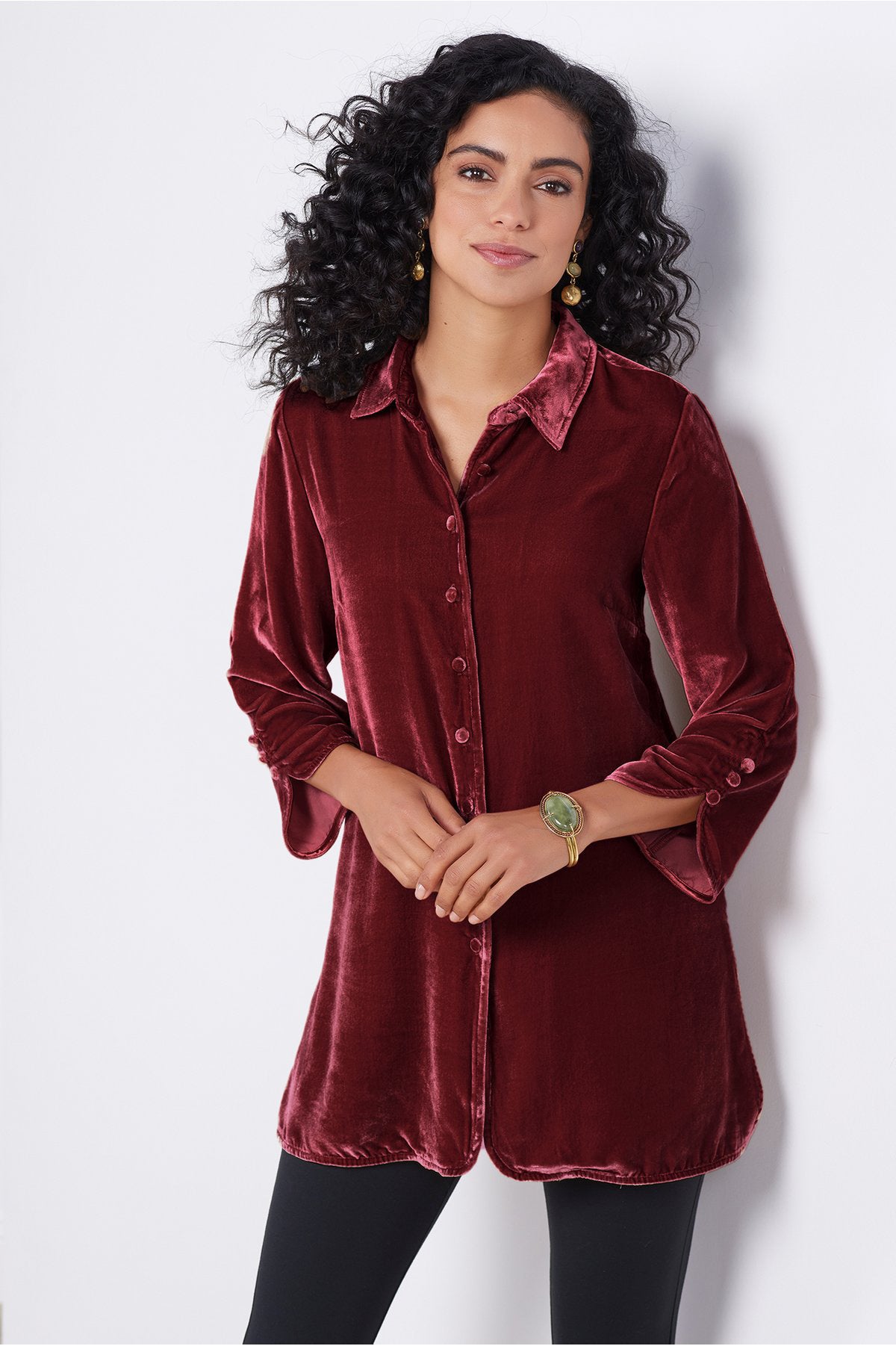 Damen Velourshemd mit modischem Kragen Sovae